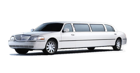 A white limo is parked in front of the camera.