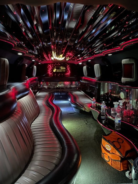A picture of the inside of a limo.